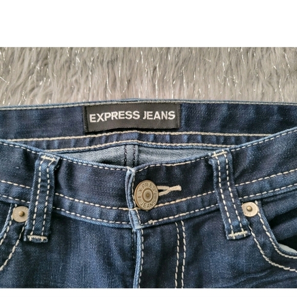 Express Jeans Dark Stella Low Rise Legging Skinny Stretch Denim Thick Stitch 2 - Picture 7 of 11